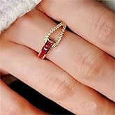 925 Sterling Silver Shiny Full Diamond Gemstone Ring 18K Gold Cubic Zirconia Promise Ruby Wide Band Cocktail Ring CZ Diamond Multi Row Ring Eternity Engagement Wedding Band Ring Z.124 (US Code 7)