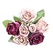 Iuhan 7 Heads Artificial Silk Fake Flowers Leaf Rose Wedding Floral Decor Bouquet (Purple)