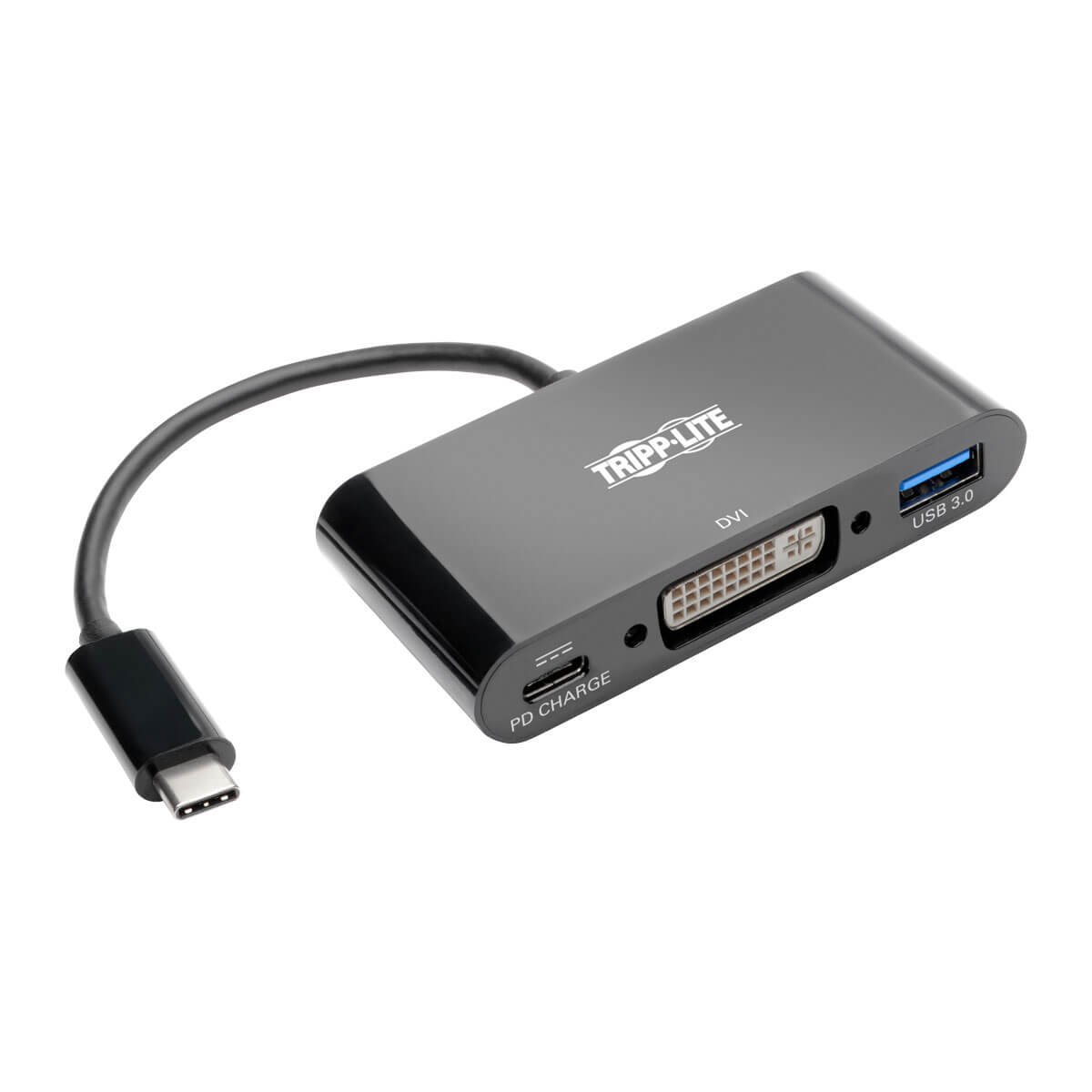 Tripp Lite USB-C to DVI Adapter USB Hub & PD Charging USB Type C to DVI, Black, 15.24 cm (U444-06N-DUB-C)