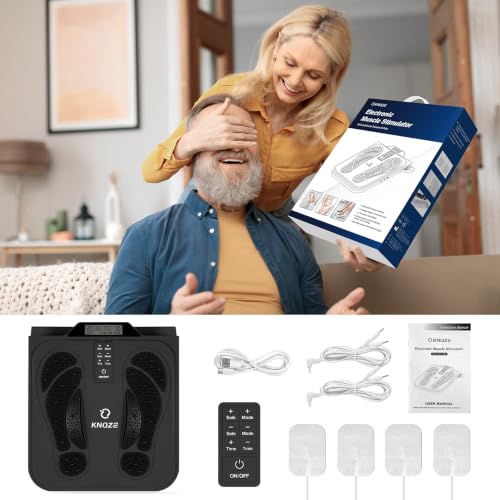 Masajeador de pies con estimulador de la circulación sanguínea, EMS y TENS: masajeador eléctrico de pies con 10 modos, 20 niveles de intensidad y 4 electrodos para aliviar el dolor y mejorar