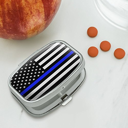 Thin Blue Line American Flag Rectangle Pill Case Trinket Gift Box
