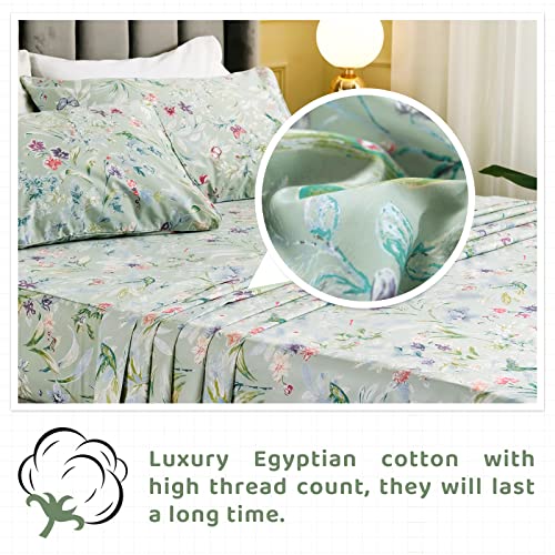 QSH Green Floral Queen Size Sheet Sets Green Flower Bird Butterfly