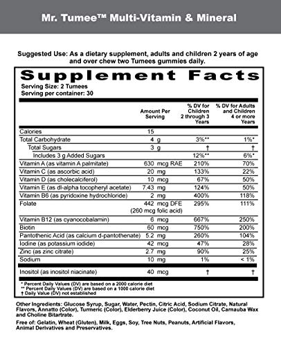 MR. TUMEE MULTI-VITAMIN & MINERAL GUMEE (DIETARY SUPPLEMENT), NATURAL GRAPE, LEMON, ORANGE, STRAWBERRY, AND CHERRY, 60 COUNT
