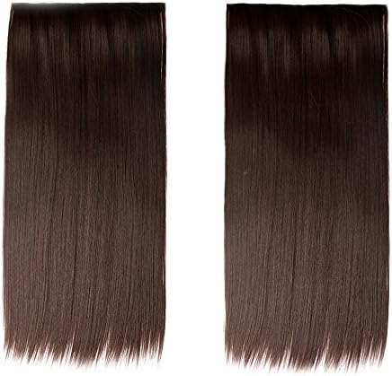 Nefertiti Synthetic Hair Extensions Silky Straight 5 Clip in Hair Pieces, Heat Resistance Clip on Hair Pieces 24 inch 120g (Color 2#)