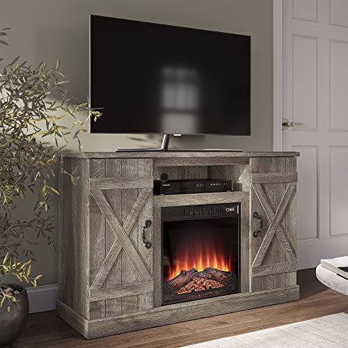 BELLEZE Industrial 47 Inch Rustic Electric Fireplace TV Stand & Media Entertainment Center