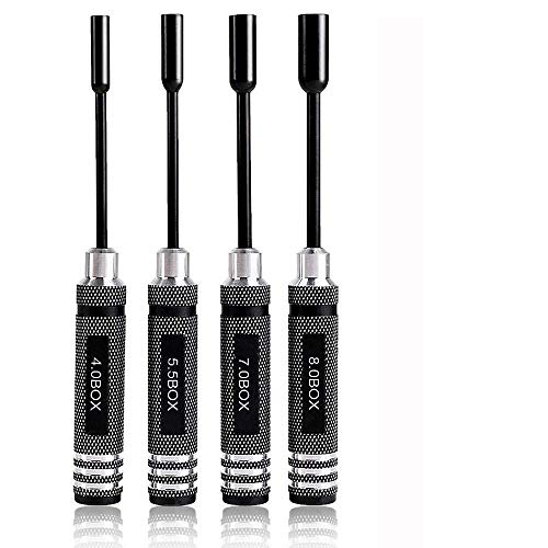 4pcs Hex Nut Drivers Screw driver Tools Kit Set for RC Helicopter RC Boat Rc Cars, Metal 4.0/5.5/7.0/8.0mm NUT Key Socket Screwdrivers