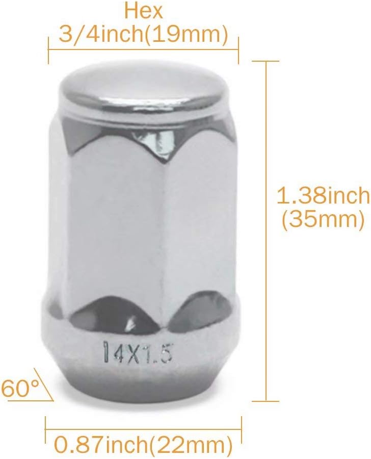 GAsupply 14x1.5 Chrome Lug Nuts, Closed End Bulge Acorn Lug Nut 3/4" 19mm Hex 1.38" Tall Conical Seat Fit for Acura, Buick, Cadillac,Chevy, 24 Pack: Automotive