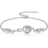 HPQQ Infinity Birthstone Bracelet 925 Sterling Silver Heart Love Infinity Bracelet Fine Jewelry Anniversary Birthday Gifts for Women Girlfriend Wife Mom