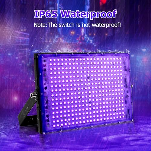 MEEKBOS 300W UV LED Floodlight, 395nm Black Light, IP65 Waterproof, Powerful UV Lamp for Fluorescent Party, Blacklight, Fluorescent Poster, Birthday, Halloween (4 Pieces)