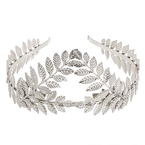 Leaf Headband Roman Goddess Crown Hair Band Boho Bridal Christmas Hair Hoop Women Girls Wedding Hairband Party Decoration Headdress Cosplay Costume Headwear Handmade Headpiece Hair Accessories Silver