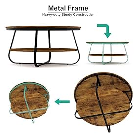 Elephance Round Coffee Table with Storage, 35.8 Inch Industrial Wood Coffee Table with Metal Frame for Living Room… 51xZOQFG6UL