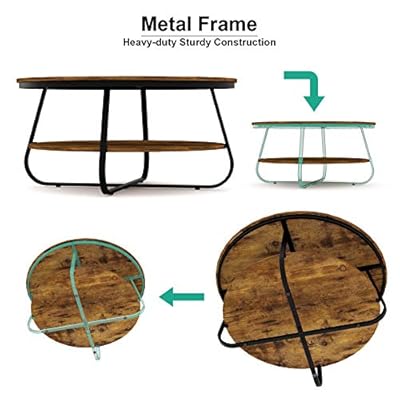 Elephance Round Coffee Table with Storage, 35.8 Inch Industrial Wood Coffee Table with Metal Frame for Living Room… 51xZOQFG6UL
