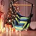 Finehter Hanging Rope Hammock with Pillow Set|Hanging Chair Swing seat for Indoor Outdoor Use|265 lbs Weight Capacity,Blue & Green Stripe,No Fade