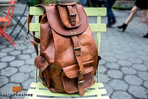 Leather Native halloween sale 16" Genuine Leather Retro Rucksack School/Travel Drawstring Macbook Backpack Great Gift For Men And Women Pre Valentines Day Special Sale! - Thumbnail 6