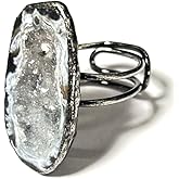 Natural Druzy Agate Crystal Clear Statement Ring for Women Big Rings Adjustable Open Size Gemstone Dainty Trendy Simple Party Wedding Band Thumb Rings Birthday Jewelry Gifts for Her