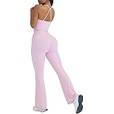 OMKAGI 2 Piece Workout Sets for Women Padded Tank Tops Flare Leggings Pilates Outfits