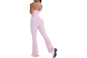 OMKAGI 2 Piece Workout Sets for Women Padded Tank Tops Flare Leggings Pilates Outfits