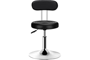 QiCheng&LYS Round Office Stool - Adjustable Height Sit Stand Stool, 360 Swivel, for Office, Home, Kitchen - Black with Backrest