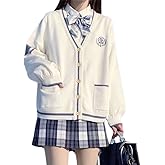 Womens Japan Cute Cardigan Sweater Kawaii JK Uniform Open Front Cardigan with Buttons Aesthetic Long Sleeve Loose Jackets