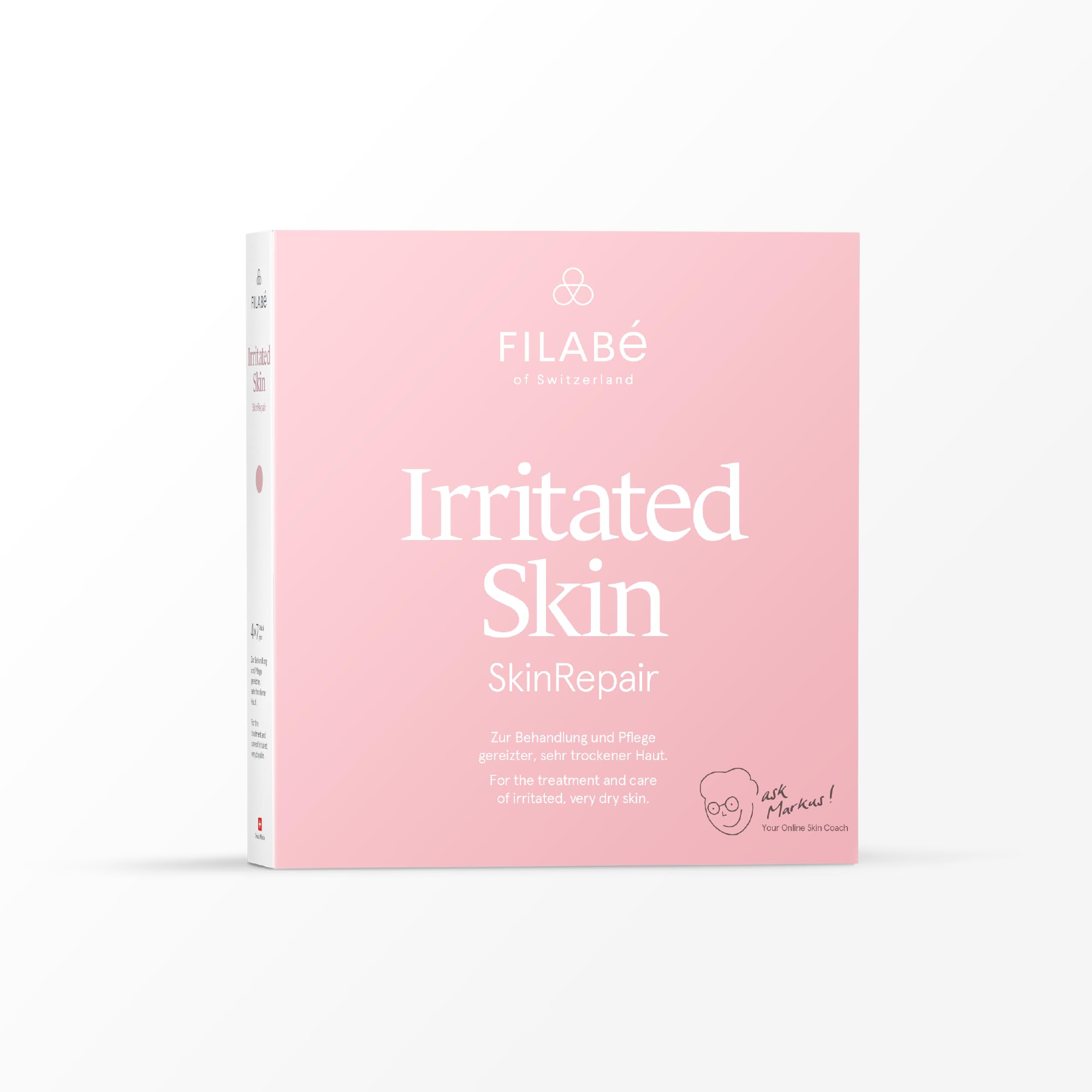 Irritated Skin - For the treatment of sensitive skin with redness and dry, irritated areas. Pack for 28 days. Vegan and additive-free - Swiss made by Filabé of Switzerland