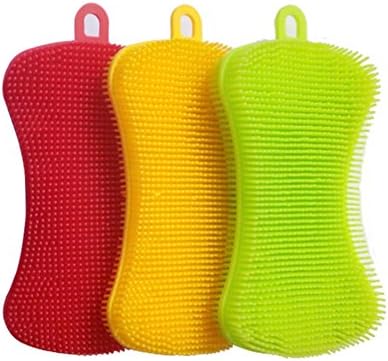 FDegage 3 Pieces Silicone Sponge, Kitchen Dish Scrubber Multipurpose Antibacterial Washing Brush for Cleaning Pot Pan Bowl