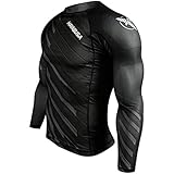 Hayabusa Metaru Charged Long Sleeve Brazilian Jiu Jitsu Rash Guard Shirt (Black, L)