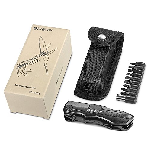 Bibury 5 en 1 Couteau Multifonction, Couteau Pliant Pince Multifonction, Couteau Militaire de Poche Survie en Acier Inoxydable avec Pince Tournevis pour Activités Extérieures, Camping,Randonnée