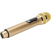 Handheld Microphone, Plug and Play Karaoke Wireless Microphone 50m Receiving 600Hz to 800KHz Multipurpose for Home (Gold)