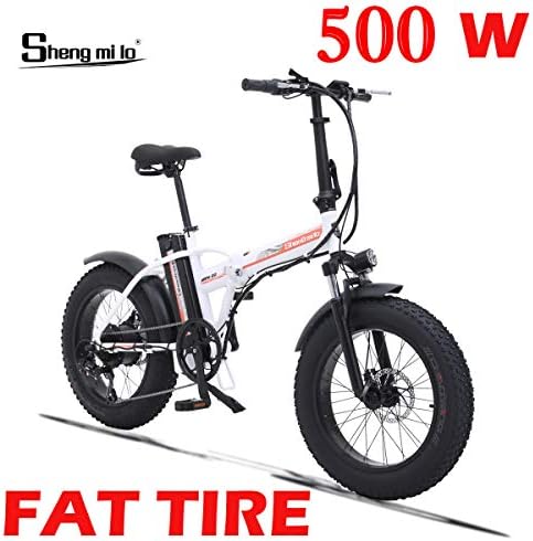Shengmilo 500W Electric Foldable Bicycle Mountain Snow E-bike Road Cycling, 4 inch Fat Tire, SHIMANO 7 Variable Speed