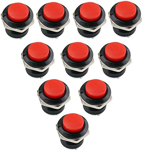 OCR AC 125V 6A AC 250V 3A Car Auto Momentary On/Off Switch Horn Switch for Car Push Round Button Switch (10pcs-Red Button)