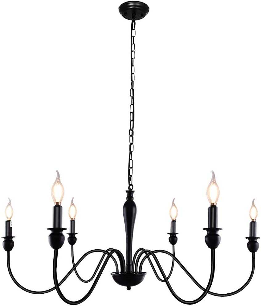 KOSTOMO 8-Light Farmhouse Chandeliers for Dining Room Kitchen Island Ceiling Hanging Fixture 8 Arms Adjustable height 60w E12 Bulb Industrial Rust Black Pendant Lighting: Home Improvement