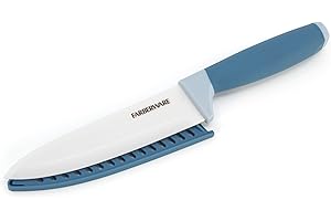Farberware - Ceramic Chef Knife 6-Inch with Protective Sheath, Ultra-Sharp Blade, Soft-Grip Ergonomic Handle for Precision Cu
