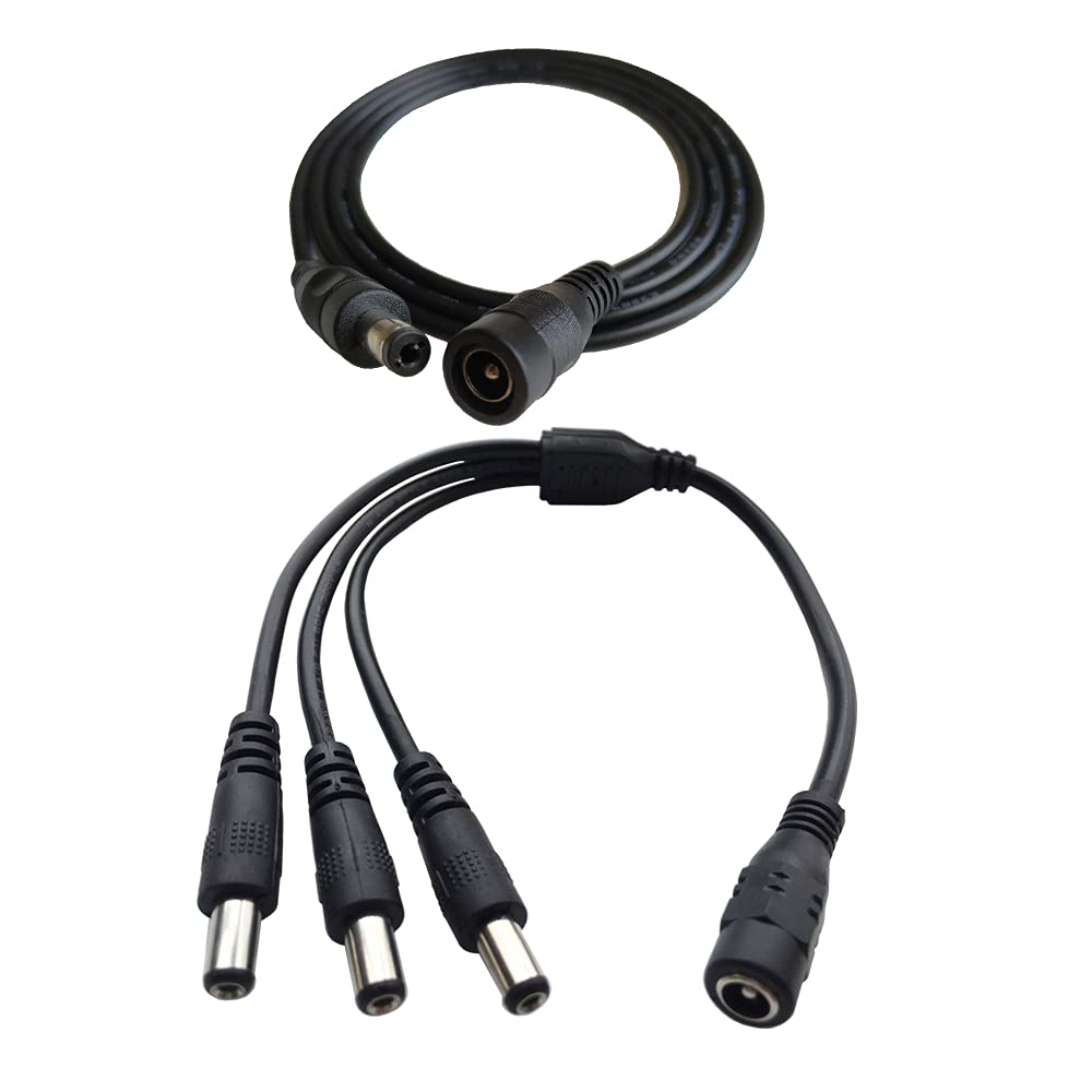 DZYDZR DC 12 V 5.5 x 2.1mm 3 Way Y Splitter Adapter Cable and 1 Metre DC 5.5 x 2.1mm Extension Cable Male to Female (3.3 ft)