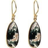 Gempires Genuine Gemstone Faceted Long Pear Gemstone Drop Dangle Hook Earrings, Statement Jewelry For Her, 1.5 inch Drop 14K Gold Plated, Gift For Woman
