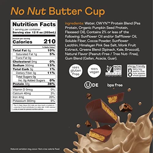 OWYN NO NUT BUTTER CUP PRO ELITE PLANT PROTEIN SHAKE, 12 FZ