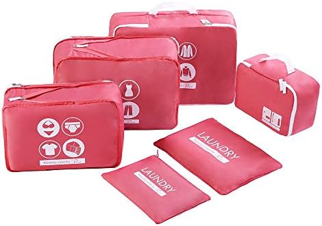6 Set Packing Cubes – Lightweight Travel Luggage Packing Organizers Water Resistance Compression Pouches with Laundry Bag (Pink)