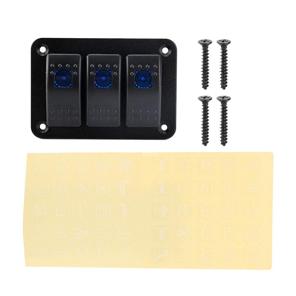 Rocker Switch Panel, 12V/24V 3 Gang Dual LED Light Rocker Switch Toggle Rocker Switch Panel for RV Car Marine Boat