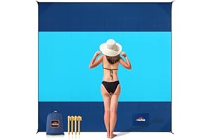AnorTrek Beach Blanket Sandproof, Extra Large Beach Mat, Sand Free Mat Quick Drying, Lightweight, Soft & Durable Mat for Beach, Yard (Dark Blue & Blue, 10 x 10 FT (1～9 Person))