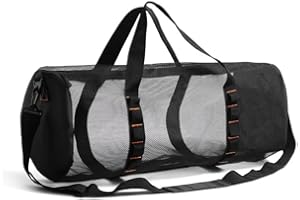 KZONO Large Capacity Mesh Duffel Bag - Quick-Dry Ventilated Beach Travel Bag for Diving, Swimming, Gym & Yoga & Scuba Diving Gear with Splash-Proof Phone Pocket, Portable Round Shoulder Tote