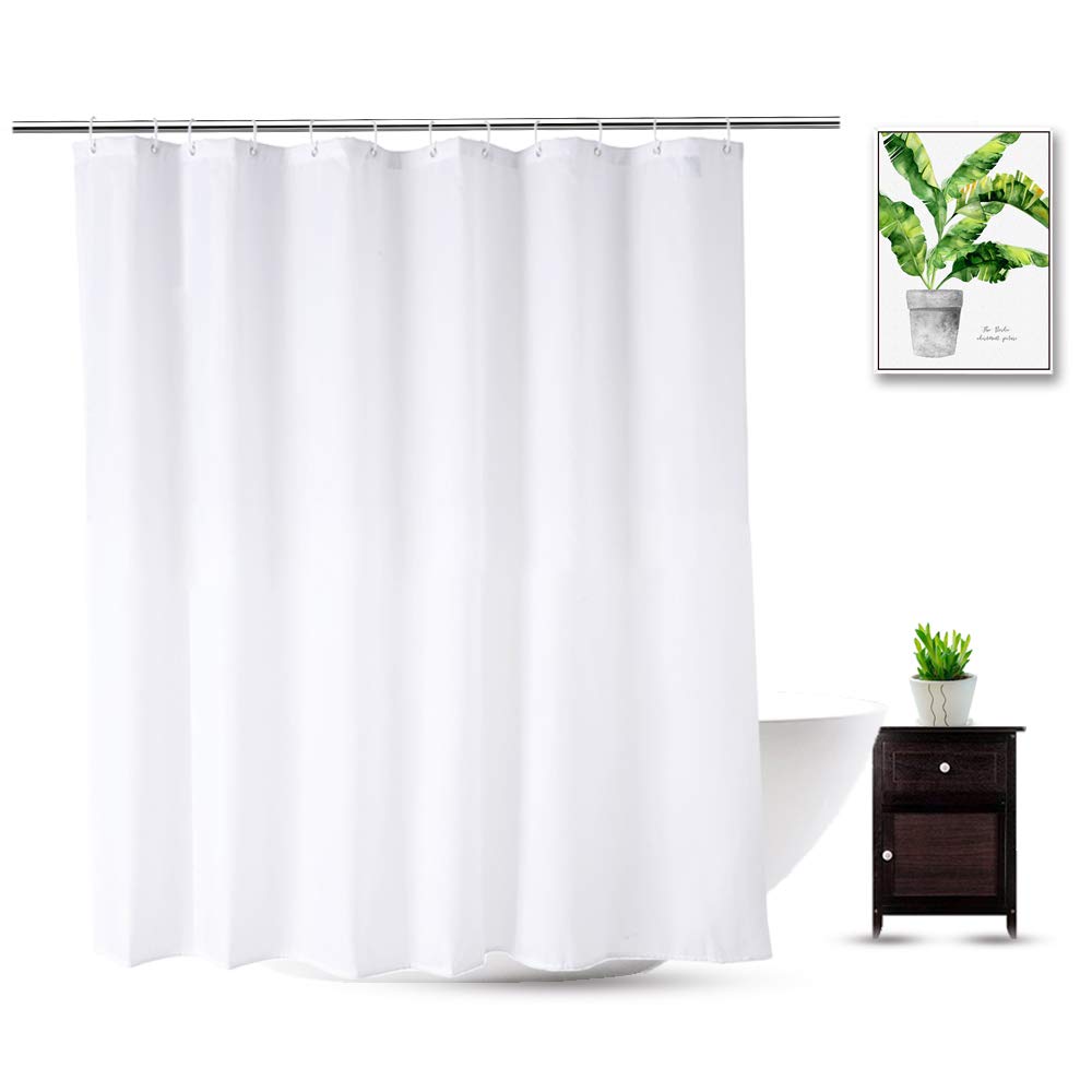 WellColor Fabric Shower Curtain Liner 70 x 74 Inch, Water-Repellent Polyester Long Bathroom Shower Curtains Spa and Hotel Quality, Machine Washable, White