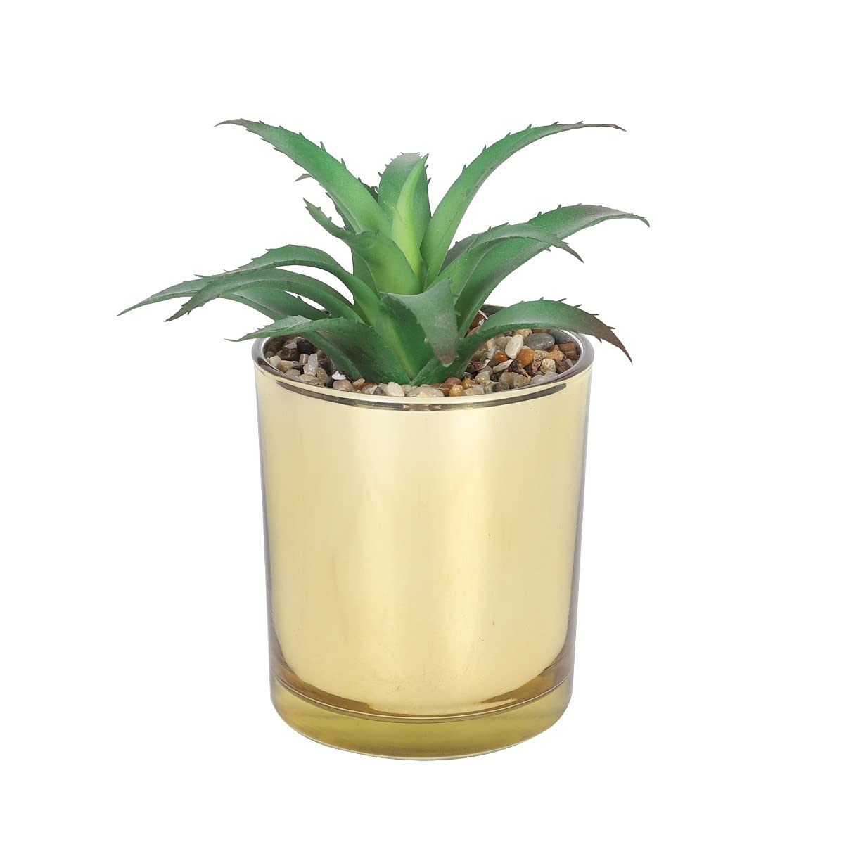 Sleepdown Halo Green Aloe Vera Leaf Gold Pot Artificial Faux Plant for Home Office Bathroom Decor Indoor Decoration Aesthetics, Green Aloe Vera Pot - 888, Small