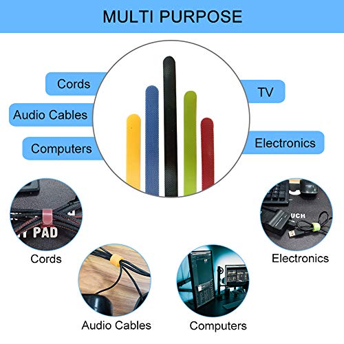 OneLeaf 60 Pcs Reusable Fastening Cable Ties with Hook and Loop, Multi-Purpose Cable Straps Wire Ties Cable Management, Adjustable Fastening Cord Ties for Computer/TV/Electronics, 3 Sizes and 5 Colors - Thumbnail 5