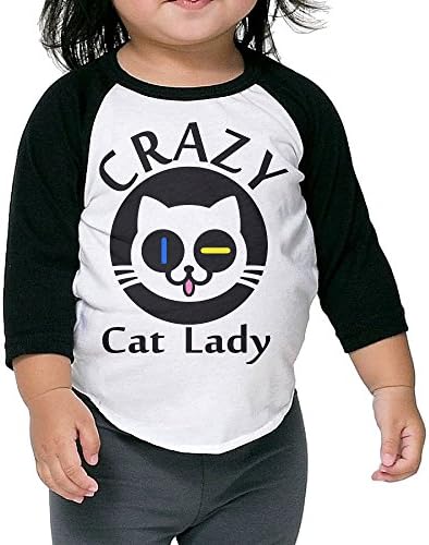 Autumn Kids Toddler Crazy Cat Lady Crew Neck 3/4 Sleeves Raglan T Shirts Black US Size 4 Toddler