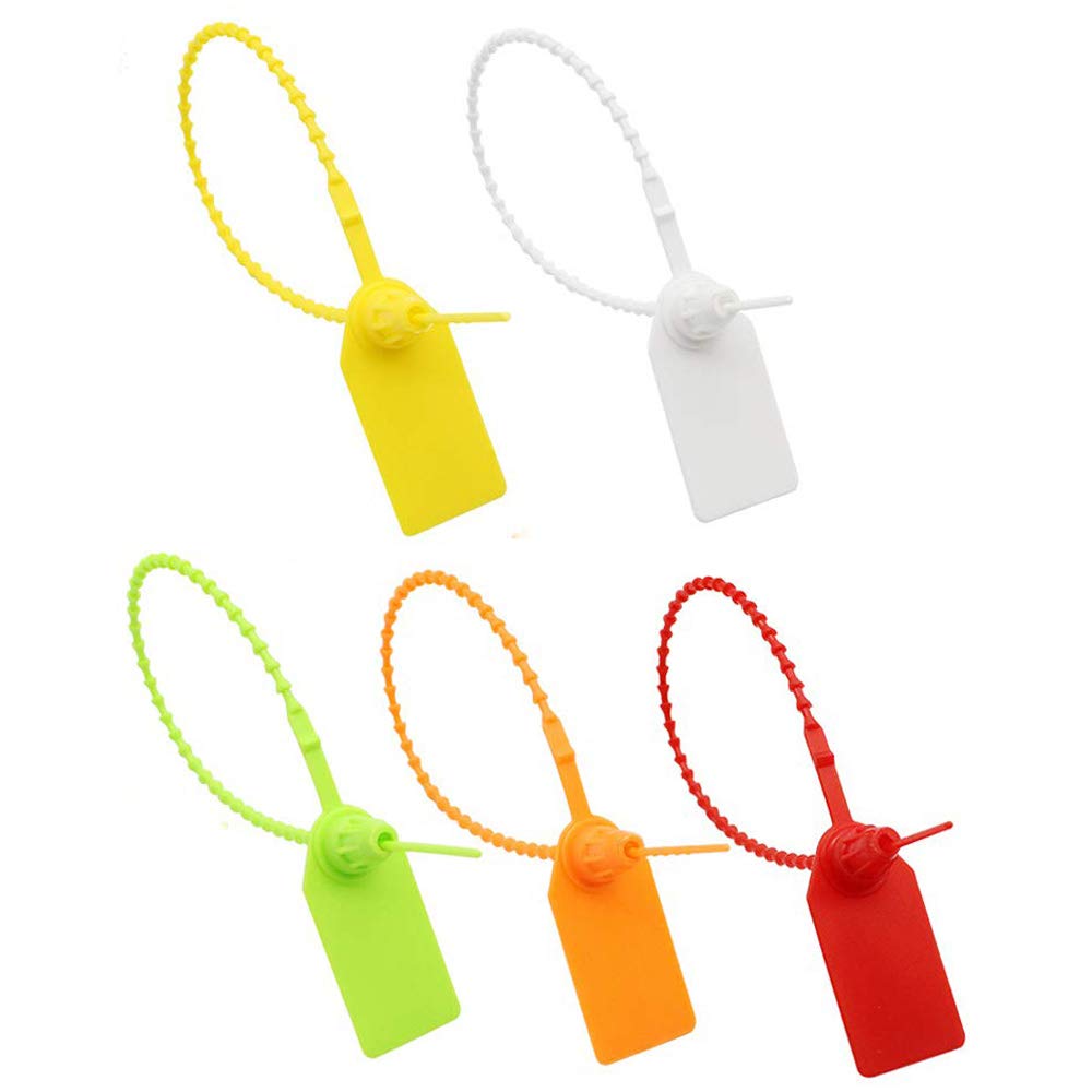 100 Pcs Plastic Cable Tie Labels - Security Tamper Tags, Pull for Clothing, Shoes, Handbags, Luggage & Logistics(Style A-White, Red, Orange, Yellow, Green)