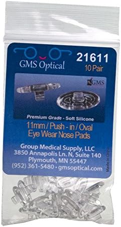 GMS Optical Soft Silicone Click-On Oval Nose Pads for Glasses, Sunglasses, and Eye Wear (10 Pair, 11MM)