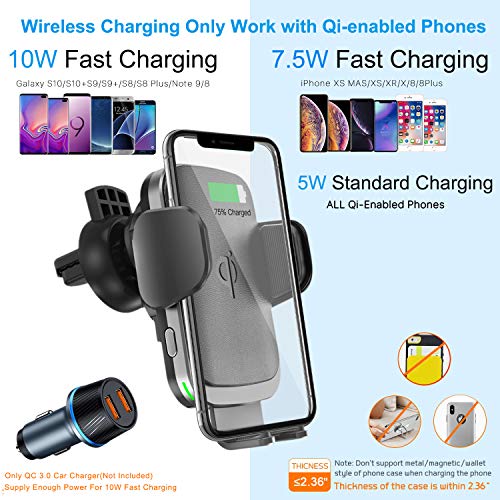 Wireless Car Charger Mount, Auto Clamping 10W/7.5W Qi Fast Charging Car Mount, Windshield Dashboard Air Vent Phone Holder for iPhone Xs/Xs Max/XR/X/ 8/8 Plus, Samsung Galaxy S10 /S10+/S9
