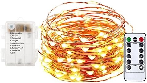 33ft 100 LED String Lights with Remote Control, HOOPOU 8 Modes Twinkling dimmer LED Lights Battery Operated Copper Wire Christmas Lights for Festival (Copper Wire Lights, 3AA Battery, Warm White)