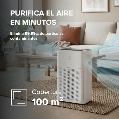 AVERA Purificador de aire con filtro HEPA y carbón activado, Cubre hasta 100 m2 (1076 pies²), 4 velocidades, 2 modos, Control WIFI y táctil, Luz indicadora calidad de aire, Silencioso | PHEPA01