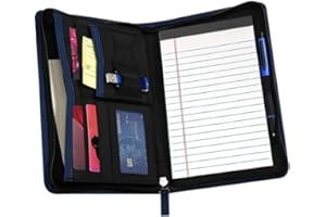 Lcjtop Junior Business Padfolio - A5 PU Leather Portfolio Binder & Zippered Binder Folder with 5 x 8 Writing Pad and Interior Storage Pocket Executive Business Organizer for Men Women,Navy Blue