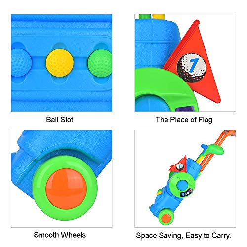 Portzon Golf Clubs, Golf Club Set with Wheels, 3 Clubs 3 Golf Balls Colorful Golf Accessories for Outdoor Sports - Thumbnail 2